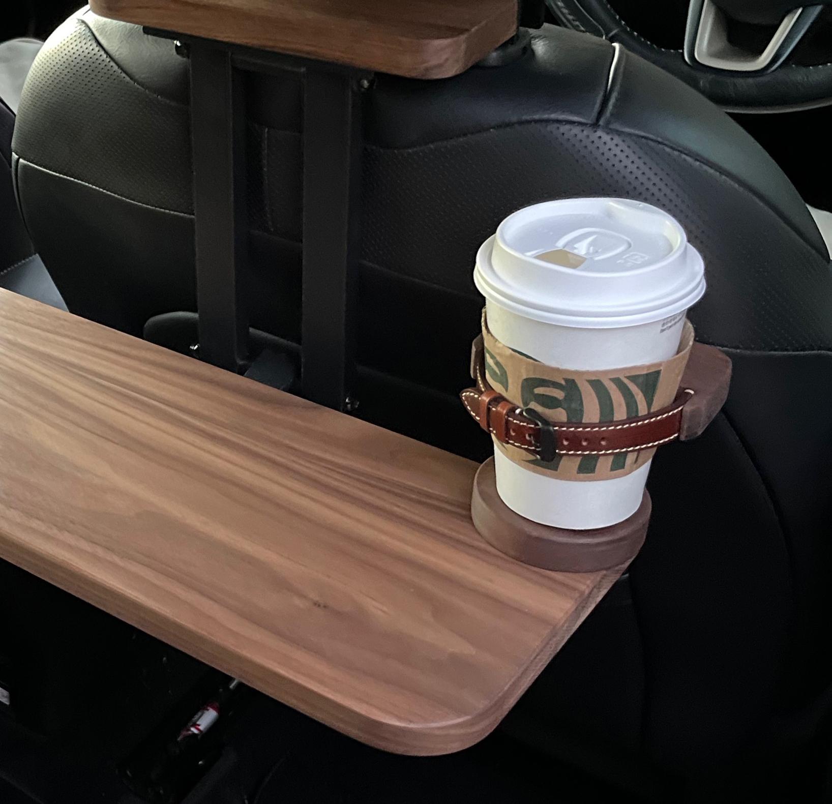 自在マグネット付ドリンクホルダー 車中泊 本革 ウォールナット カー用品 便利グッズ 木製 お洒落1枚目の画像