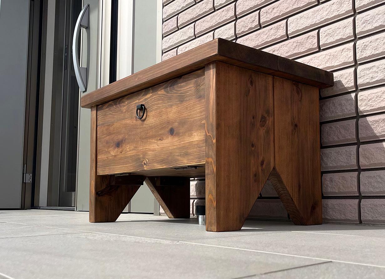 木製収納ベンチ テーブル 置き配 宅配ボックス1枚目の画像